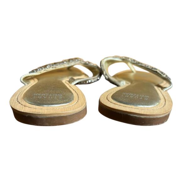 Stuart Weitzman Women's Thong Slide on Sandals Metallic Gold, Rhinestones, Sz 6M - Picture 8 of 12